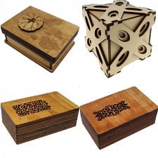 Set of 4 Wooden Puzzle Boxes - Lotus, Answer, Minos, Sphinx