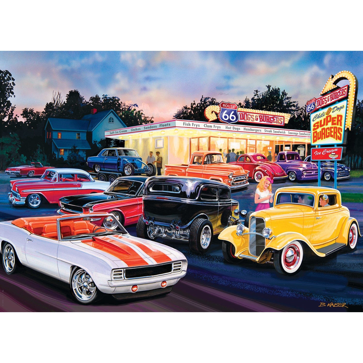 Cruisin' Rt 66 - Dogs & Burgers 1000 Piece Puzzle